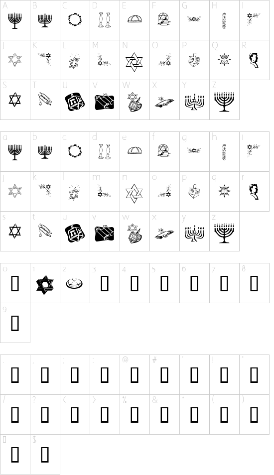 KR Happy Hanukhah Character Map
