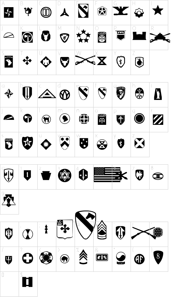US Army Character Map