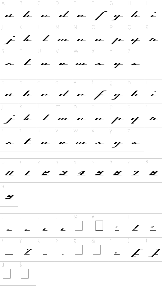 Top Speed Character Map
