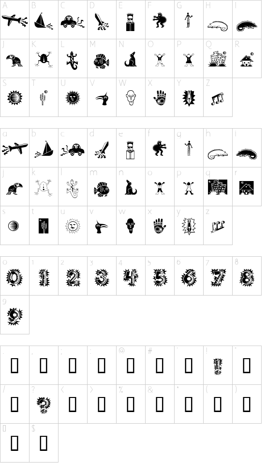 PopticsOneExtras Character Map