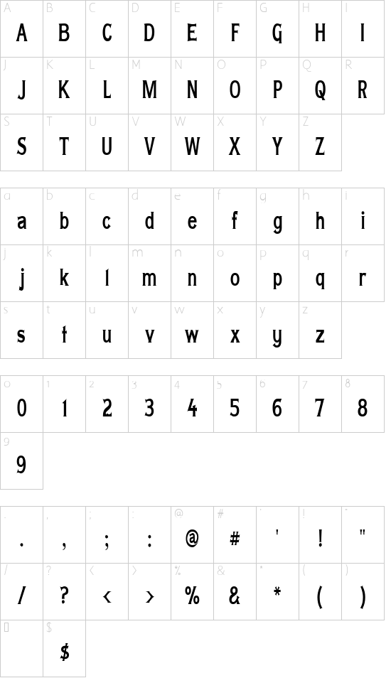 Lady Copra Narrow Character Map