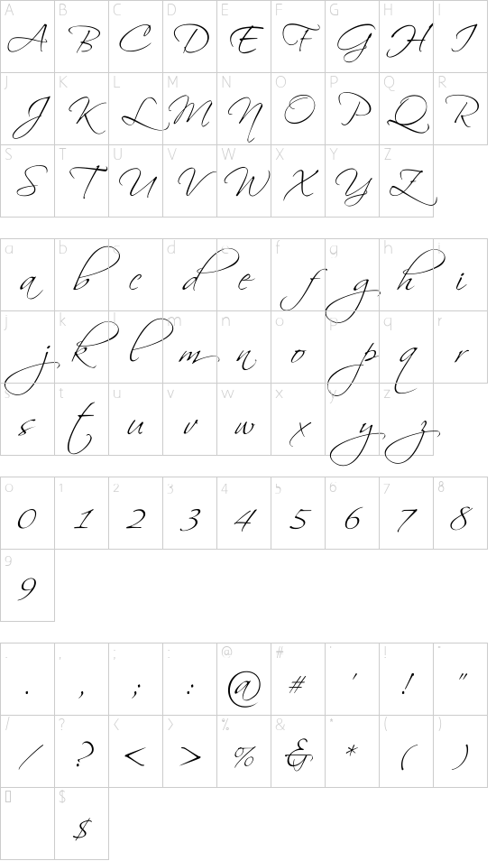 Scriptina Character Map