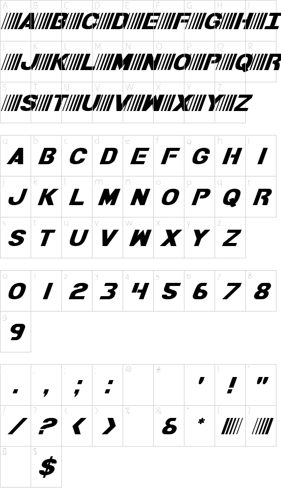 Bamf Italic Character Map