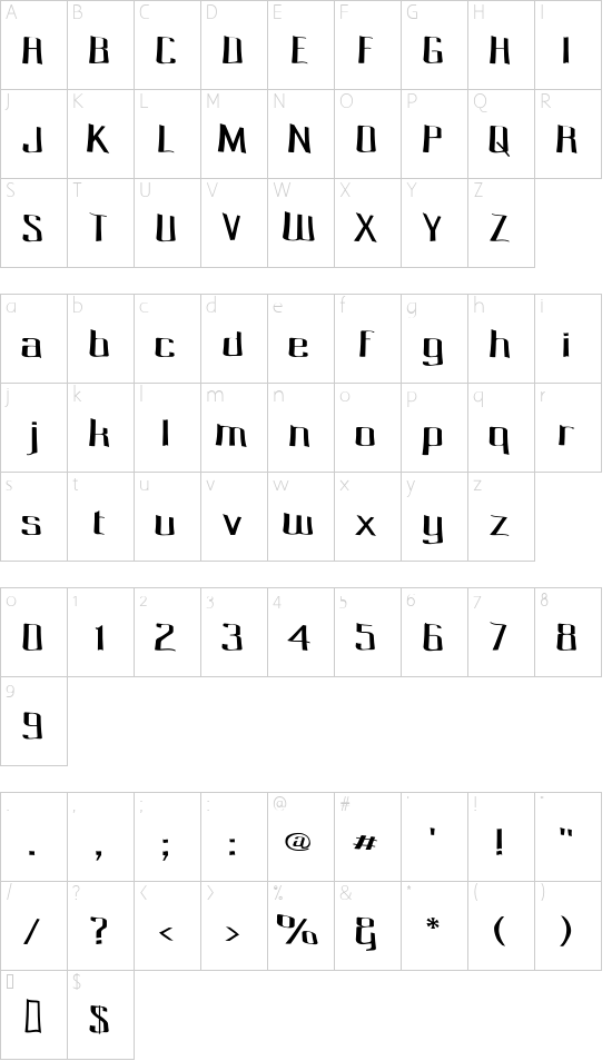 Pecot Spacewarp Character Map
