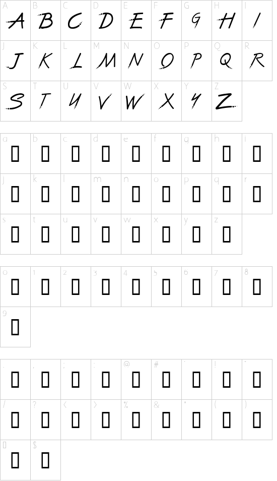 Pincel 2 Plain Character Map