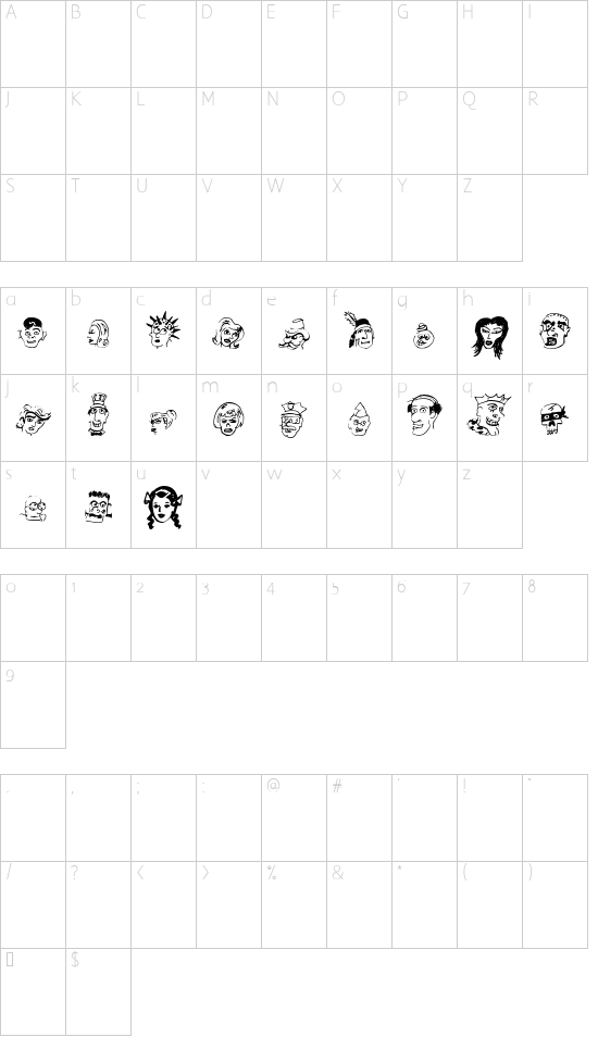 21 Heads Character Map