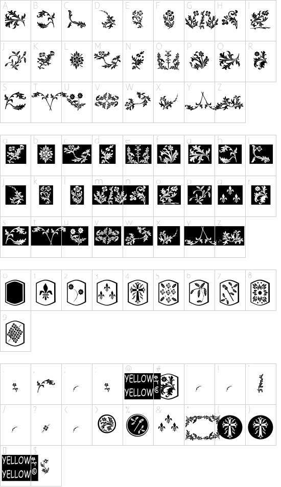 YY Old English Dingbats Character Map
