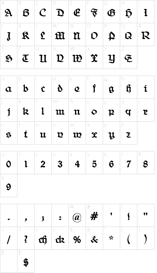 Belwe Gotisch Character Map