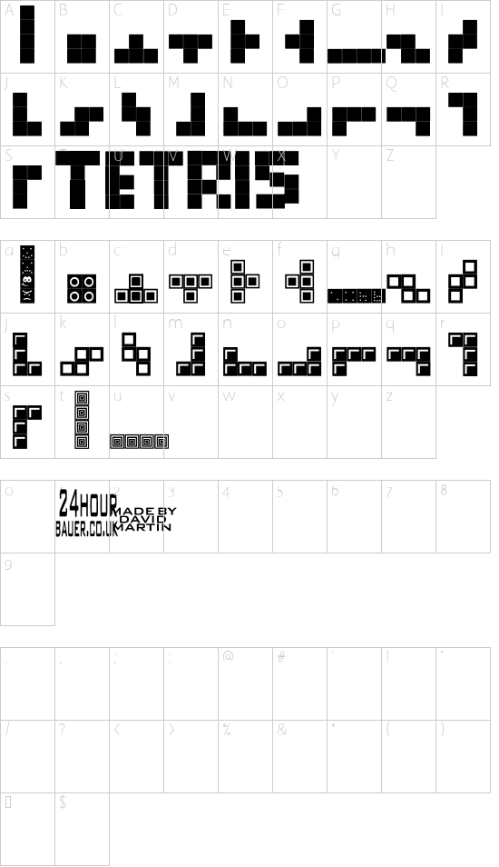 Tetris Blocks Character Map