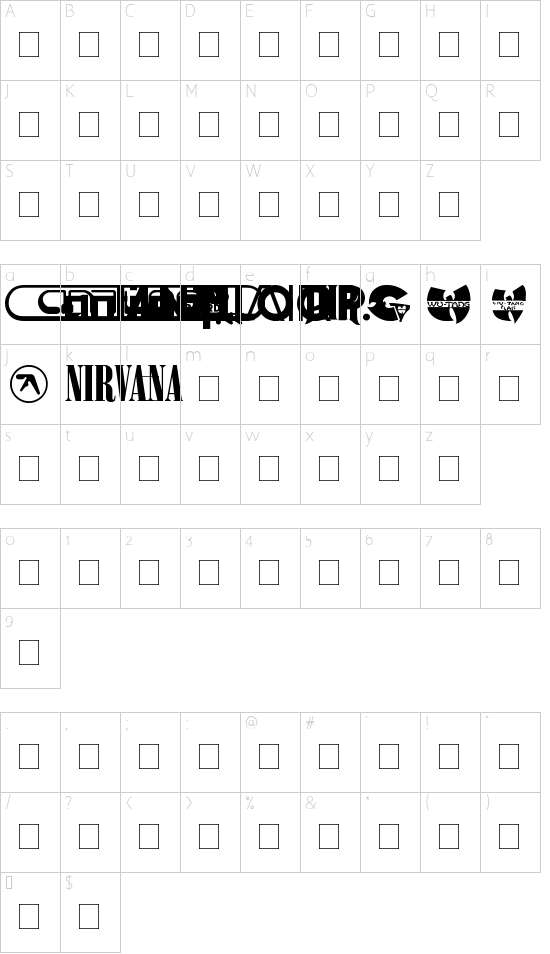 Bands & Artists Character Map