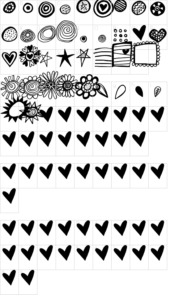 Pea Bethany's Doodles Character Map