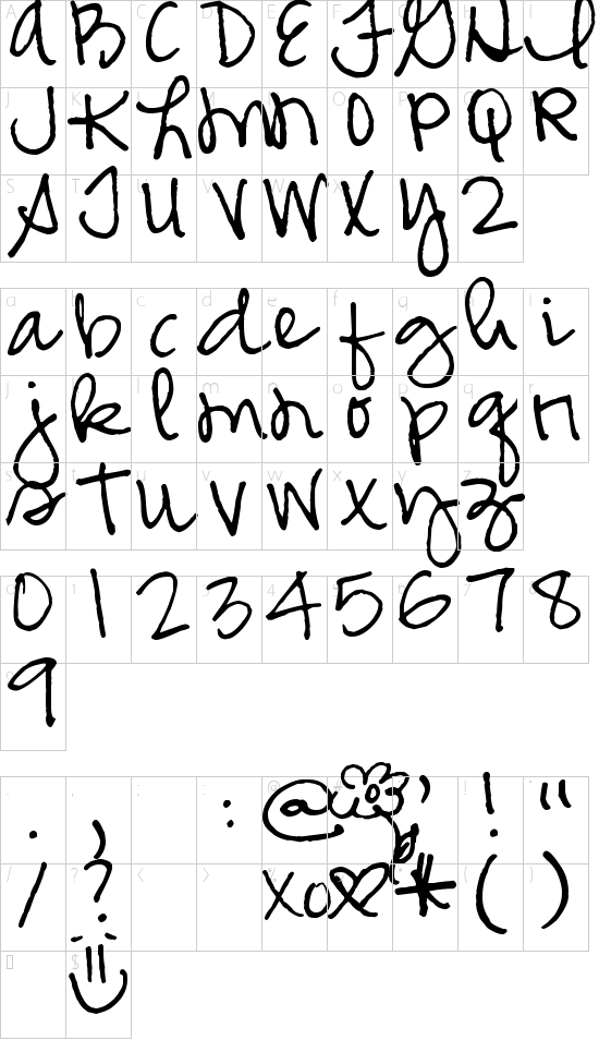 Pea Glo-Girl Script Character Map