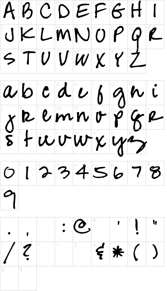 Pea Jean Script Character Map