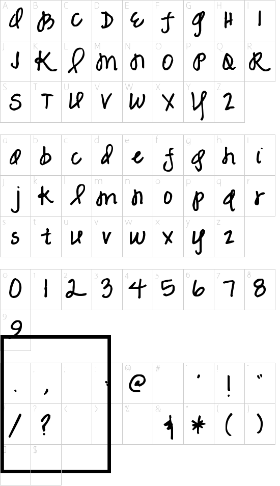Pea Marcie Script Character Map